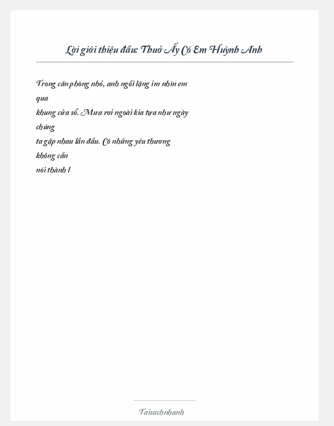 Trích đoạn Thuở Ấy Có Em Huỳnh Anh