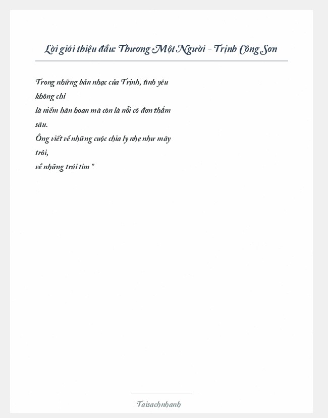 Trích đoạn Thương Một Người - Trịnh Công Sơn