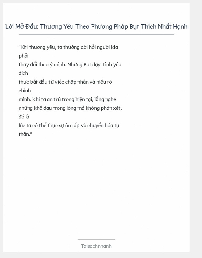 Trích đoạn Thương Yêu Theo Phương Pháp Bụt Thích Nhất Hạnh