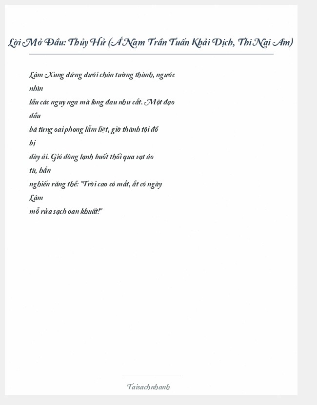 Trích đoạn Thủy Hử (Á Nam Trần Tuấn Khải Dịch, Thi Nại Am)