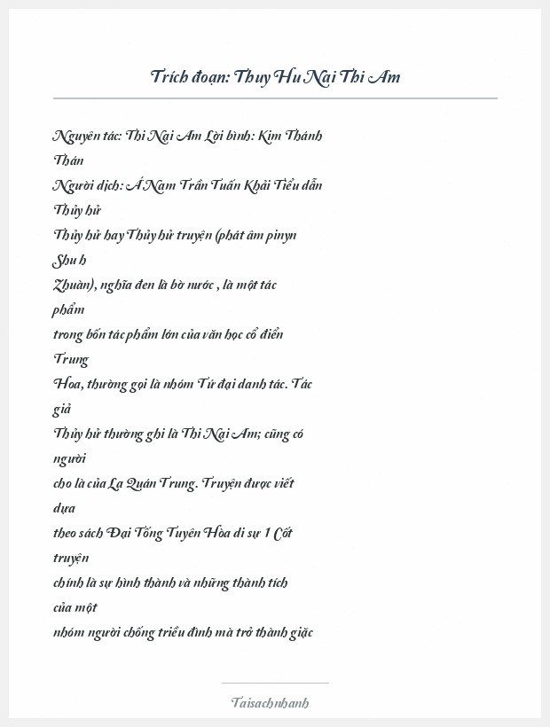 Trích đoạn Thuy Hu Nai Thi Am