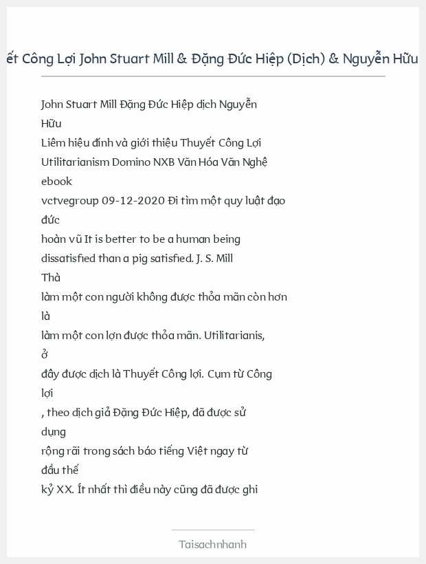Trích đoạn Thuyết Công Lợi John Stuart Mill & Đặng Đức Hiệp (Dịch) & Nguyễn Hữu Liêm (Hiệu Đính)