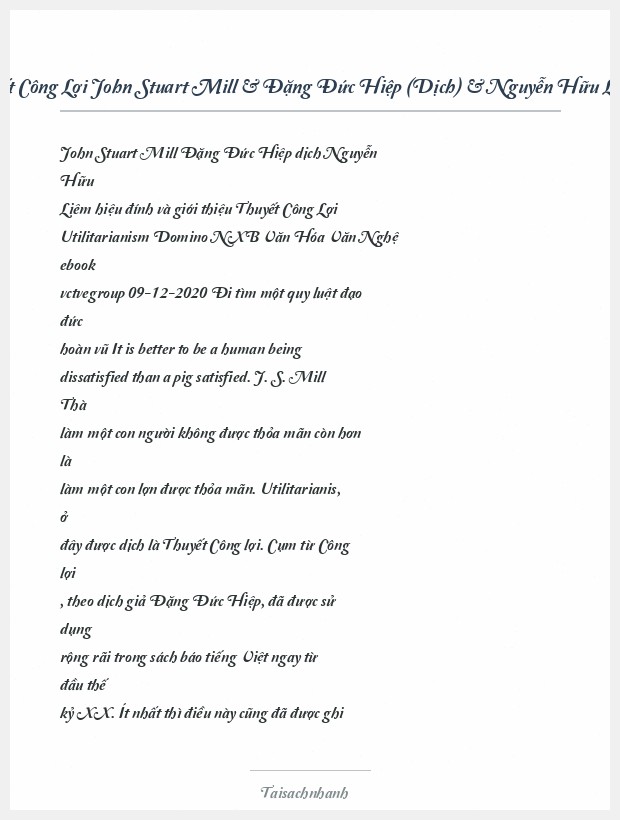 Trích đoạn Thuyết Công Lợi John Stuart Mill & Đặng Đức Hiệp (Dịch) & Nguyễn Hữu Liêm (Hiệu Đính)