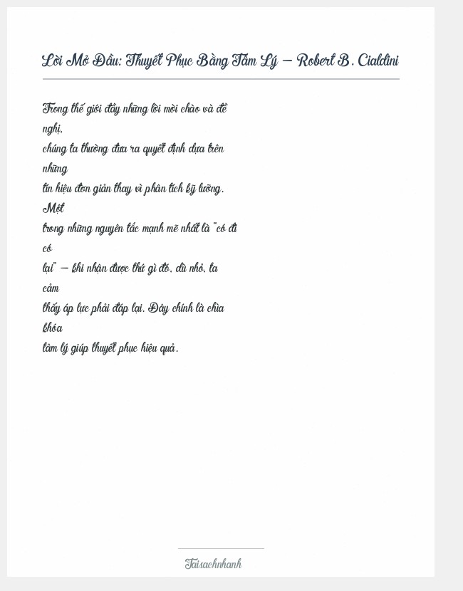 Trích đoạn Thuyết Phục Bằng Tâm Lý - Robert B. Cialdini