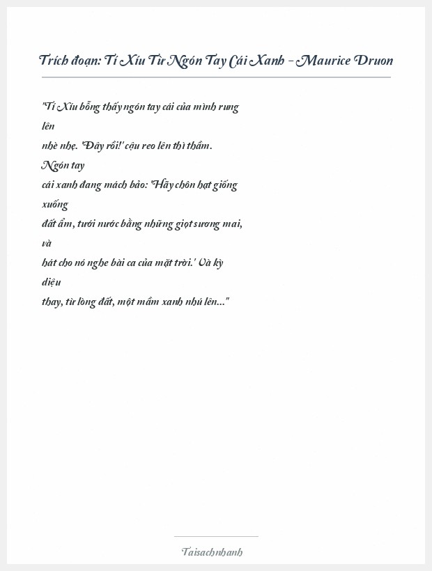 Trích đoạn Tí Xíu Từ Ngón Tay Cái Xanh - Maurice Druon