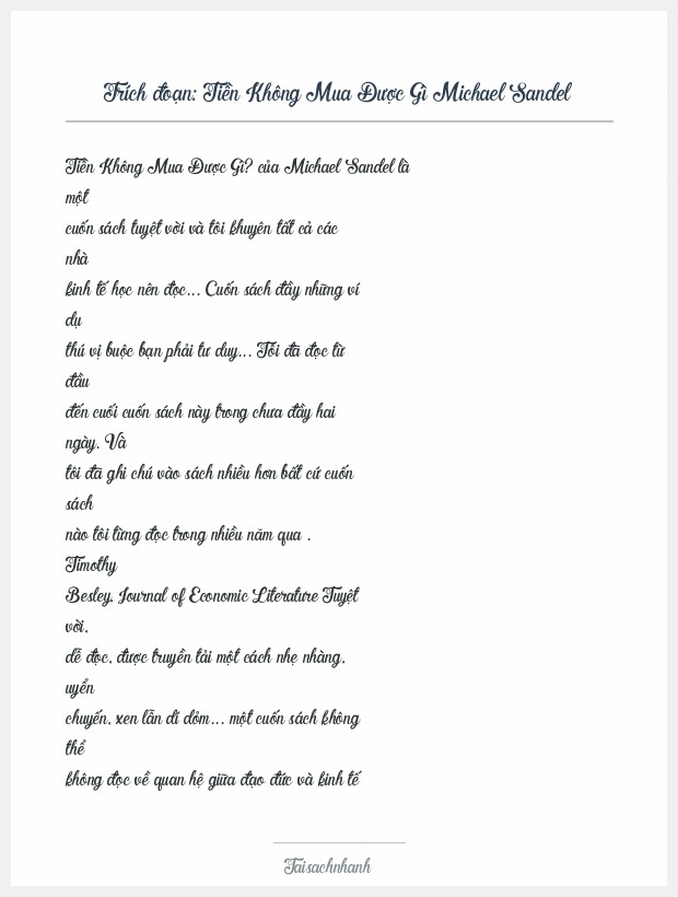 Trích đoạn Tiền Không Mua Được Gì Michael Sandel