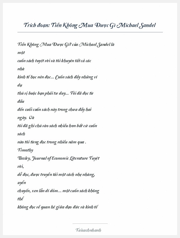 Trích đoạn Tiền Không Mua Được Gì Michael Sandel