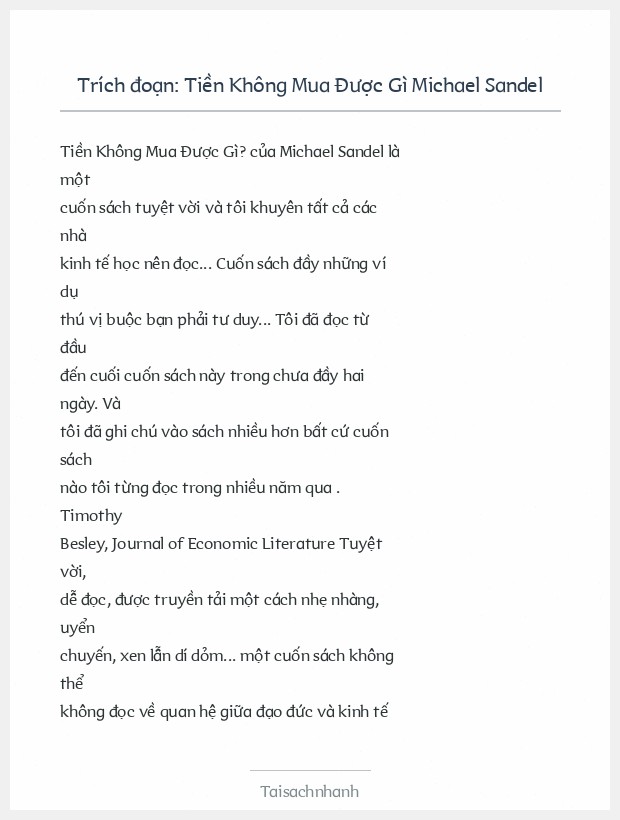 Trích đoạn Tiền Không Mua Được Gì Michael Sandel