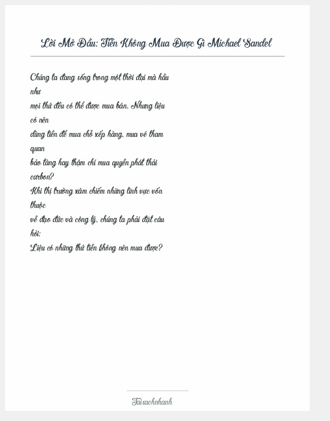 Trích đoạn Tiền Không Mua Được Gì Michael Sandel
