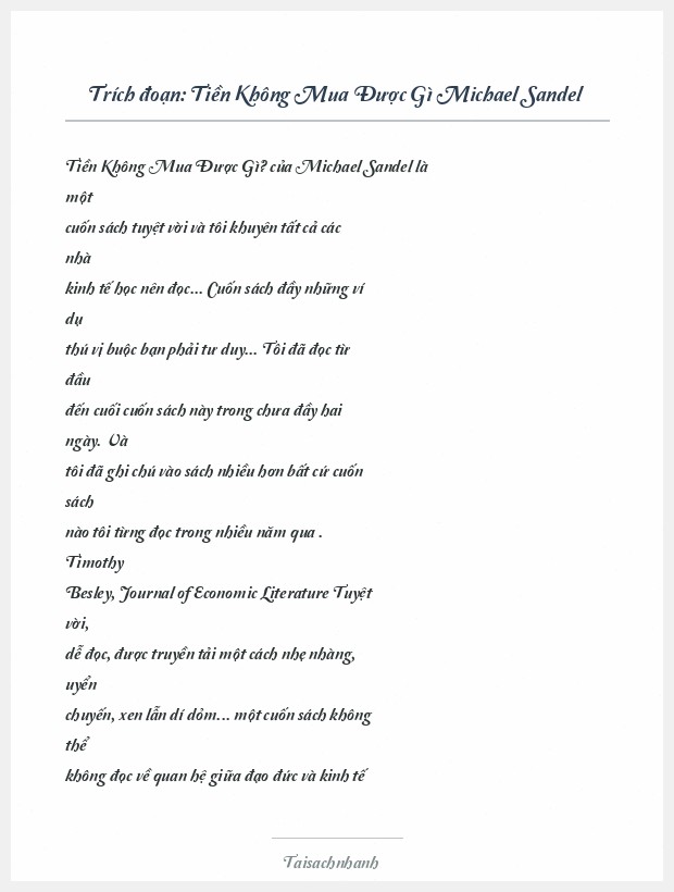 Trích đoạn Tiền Không Mua Được Gì Michael Sandel