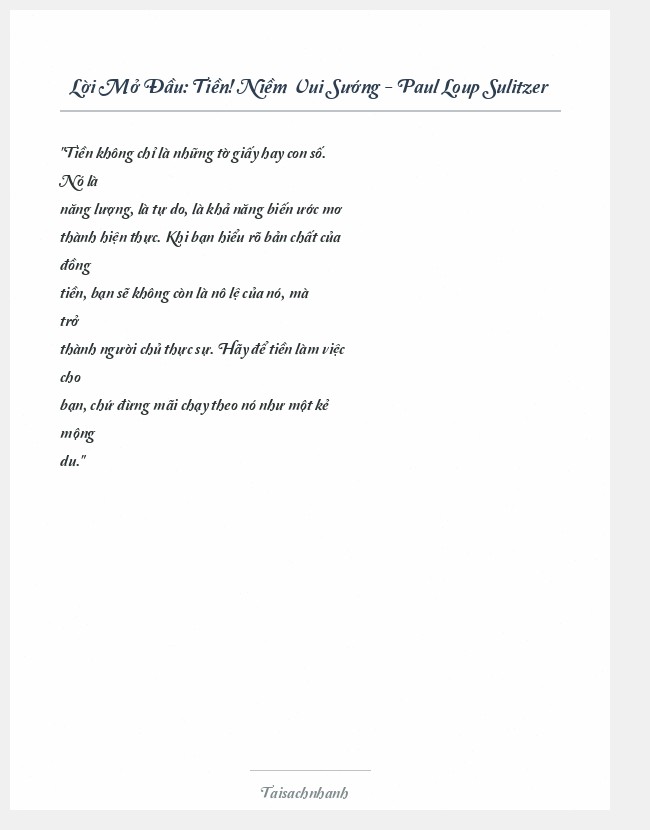 Trích đoạn Tiền! Niềm Vui Sướng - Paul Loup Sulitzer