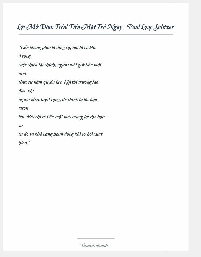 Trích đoạn Tiền! Tiền Mặt Trả Ngay - Paul Loup Sulitzer