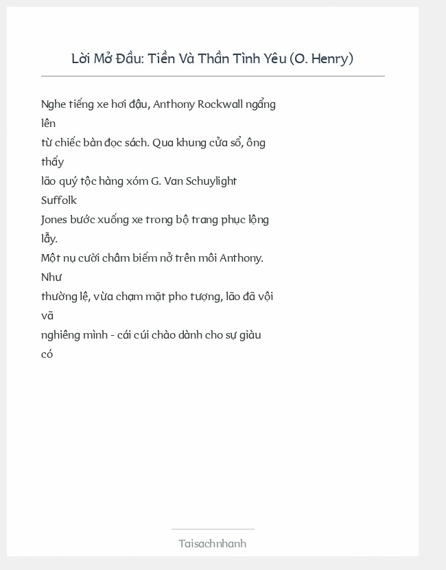 Trích đoạn Tiền Và Thần Tình Yêu (O. Henry)