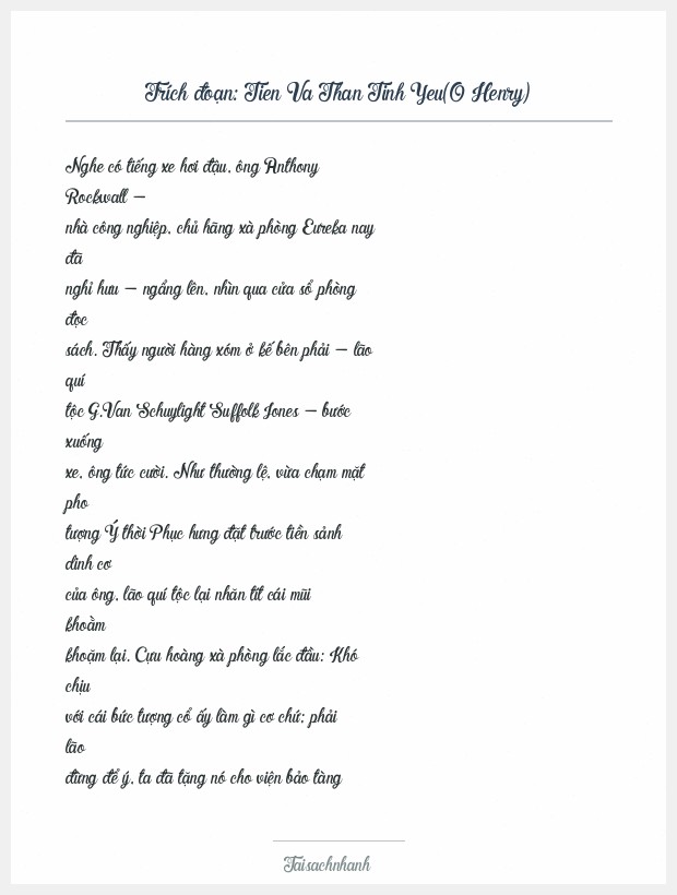 Trích đoạn Tien Va Than Tinh Yeu(O Henry)