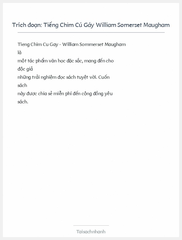 Trích đoạn Tiếng Chim Cú Gáy William Somerset Maugham