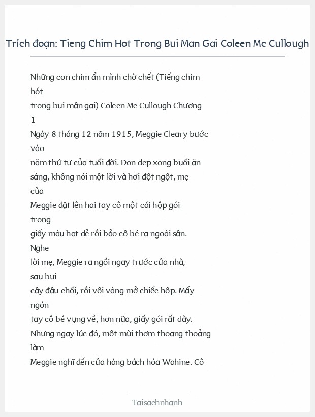 Trích đoạn Tieng Chim Hot Trong Bui Man Gai Coleen Mc Cullough