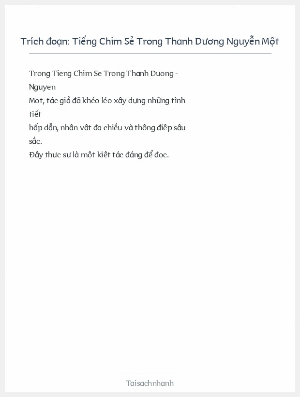 Trích đoạn Tiếng Chim Sẻ Trong Thanh Dương Nguyễn Một