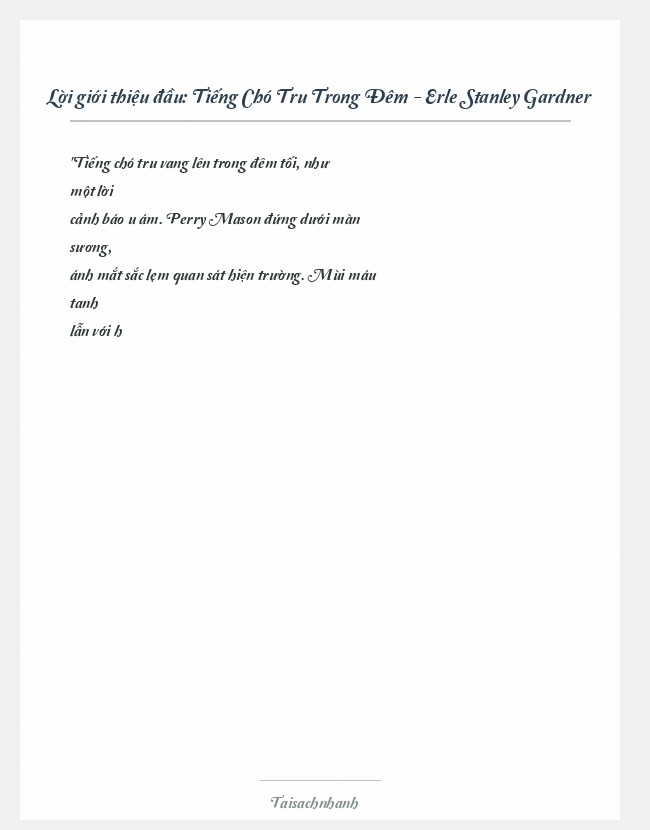 Trích đoạn Tiếng Chó Tru Trong Đêm - Erle Stanley Gardner