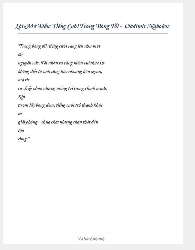 Trích đoạn Tiếng Cười Trong Bóng Tối - Vladimir Nabokov