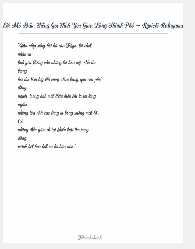 Trích đoạn Tiếng Gọi Tình Yêu Giữa Lòng Thành Phố - Kyoichi Katayama
