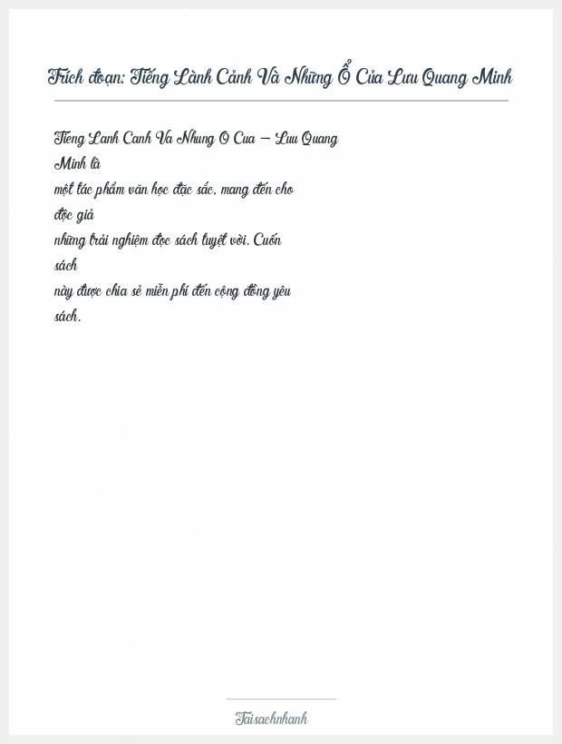 Trích đoạn Tiếng Lành Cảnh Và Những Ổ Của Lưu Quang Minh