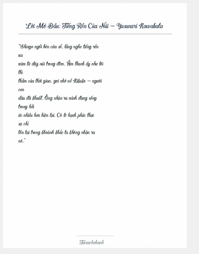 Trích đoạn Tiếng Rền Của Núi - Yasunari Kawabata