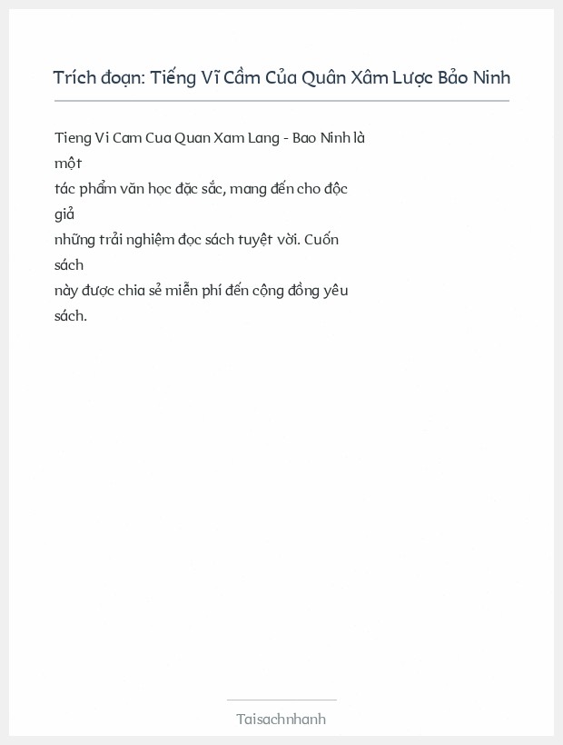 Trích đoạn Tiếng Vĩ Cầm Của Quân Xâm Lược Bảo Ninh