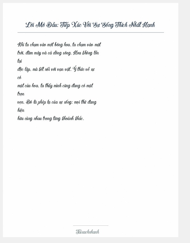 Trích đoạn Tiếp Xúc Với Sự Sống Thích Nhất Hạnh