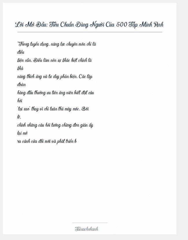 Trích đoạn Tiêu Chuẩn Dùng Người Của 500 Tập Minh Anh