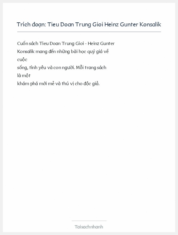 Trích đoạn Tieu Doan Trung Gioi Heinz Gunter Konsalik