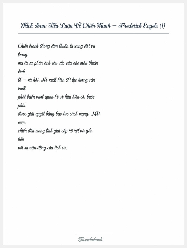 Trích đoạn Tiểu Luận Về Chiến Tranh - Frederick Engels (1)