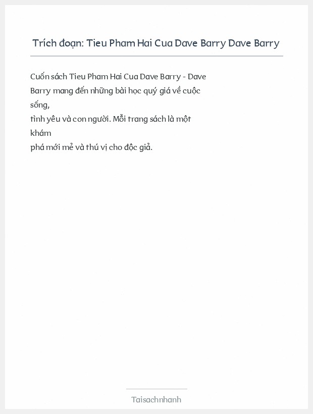 Trích đoạn Tieu Pham Hai Cua Dave Barry Dave Barry