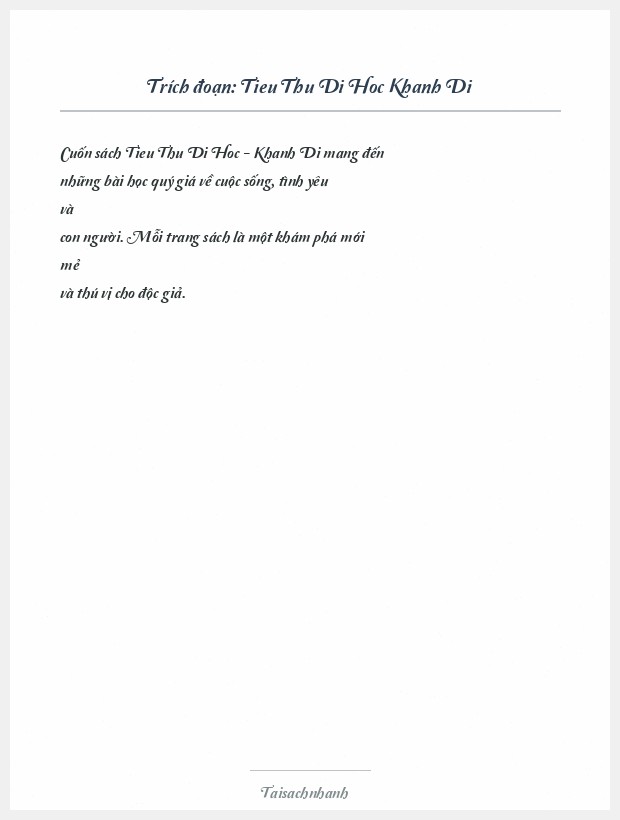 Trích đoạn Tieu Thu Di Hoc Khanh Di