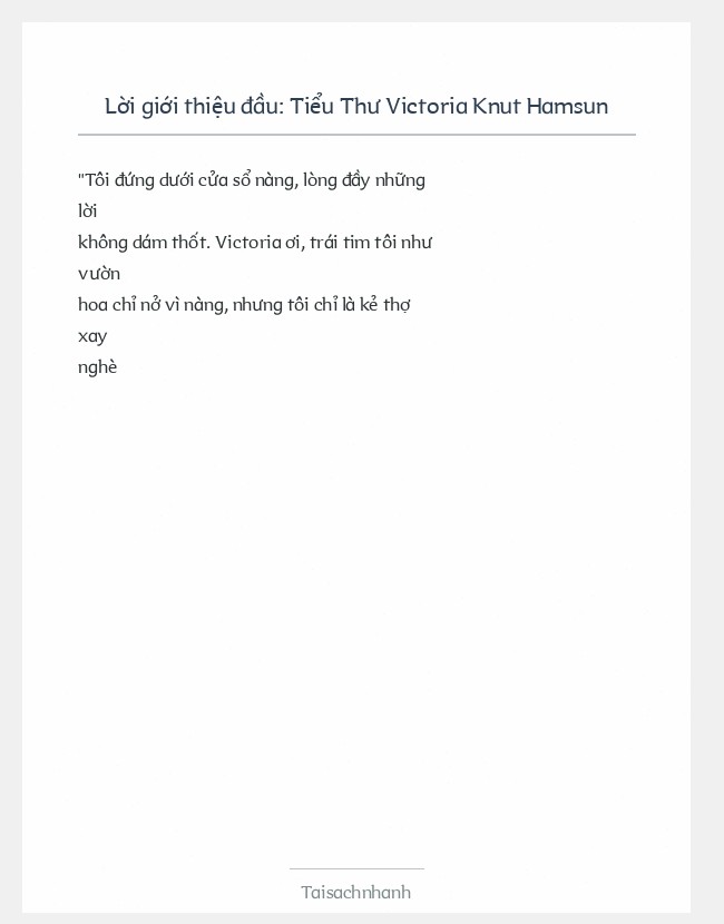 Trích đoạn Tiểu Thư Victoria Knut Hamsun