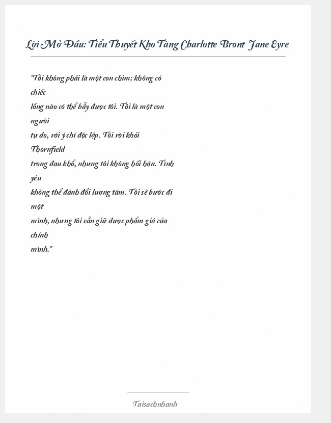 Trích đoạn Tiểu Thuyết Kho Tàng Charlotte Brontë Jane Eyre