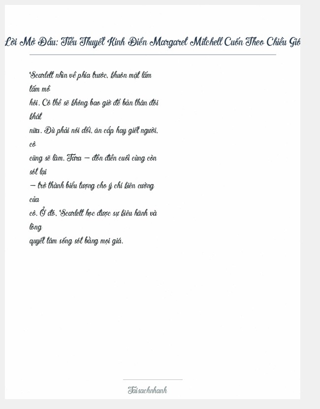 Trích đoạn Tiểu Thuyết Kinh Điển Margaret Mitchell Cuốn Theo Chiều Gió