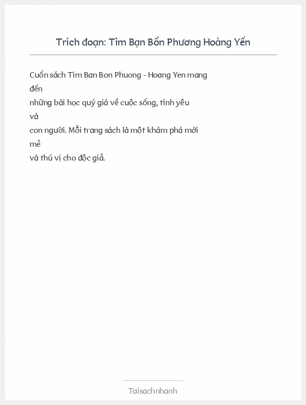 Trích đoạn Tìm Bạn Bốn Phương Hoàng Yến