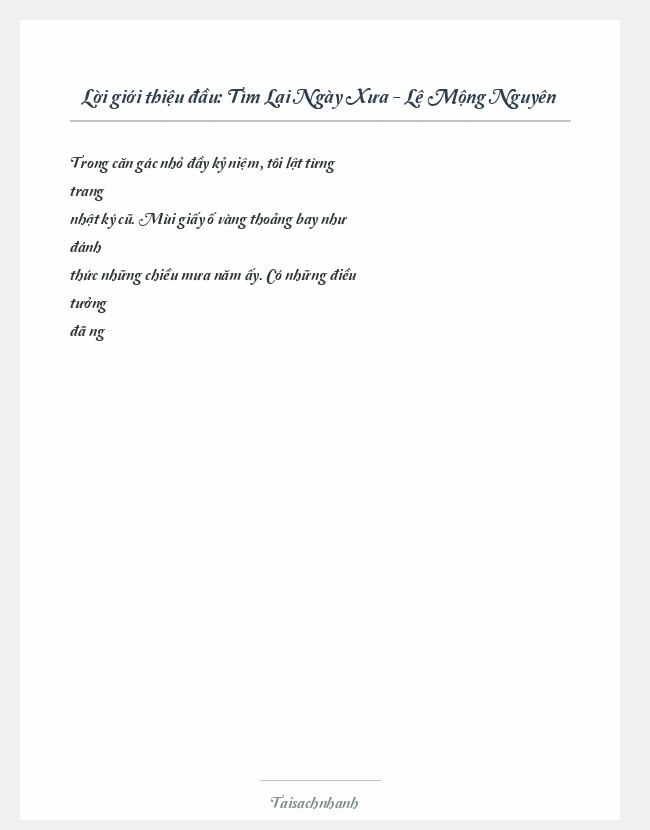 Trích đoạn Tìm Lại Ngày Xưa - Lê Mộng Nguyên