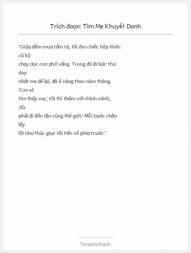 Trích đoạn Tìm Mẹ Khuyết Danh