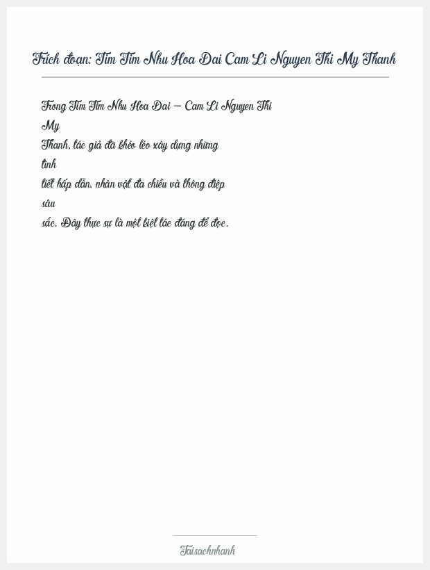 Trích đoạn Tim Tim Nhu Hoa Dai Cam Li Nguyen Thi My Thanh