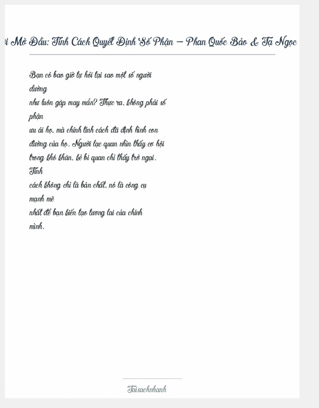 Trích đoạn Tính Cách Quyết Định Số Phận - Phan Quốc Bảo & Tạ Ngọc Ái