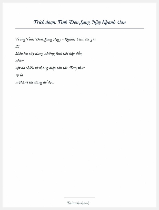 Trích đoạn Tinh Den Sang Nay Khanh Van