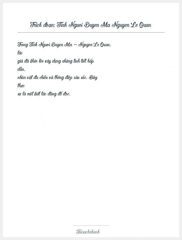 Trích đoạn Tinh Nguoi Duyen Ma Nguyen Le Quan