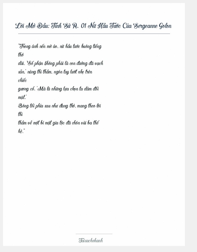 Trích đoạn Tinh Sử A. 01 Nữ Hầu Tước Của Sergeanne Golon
