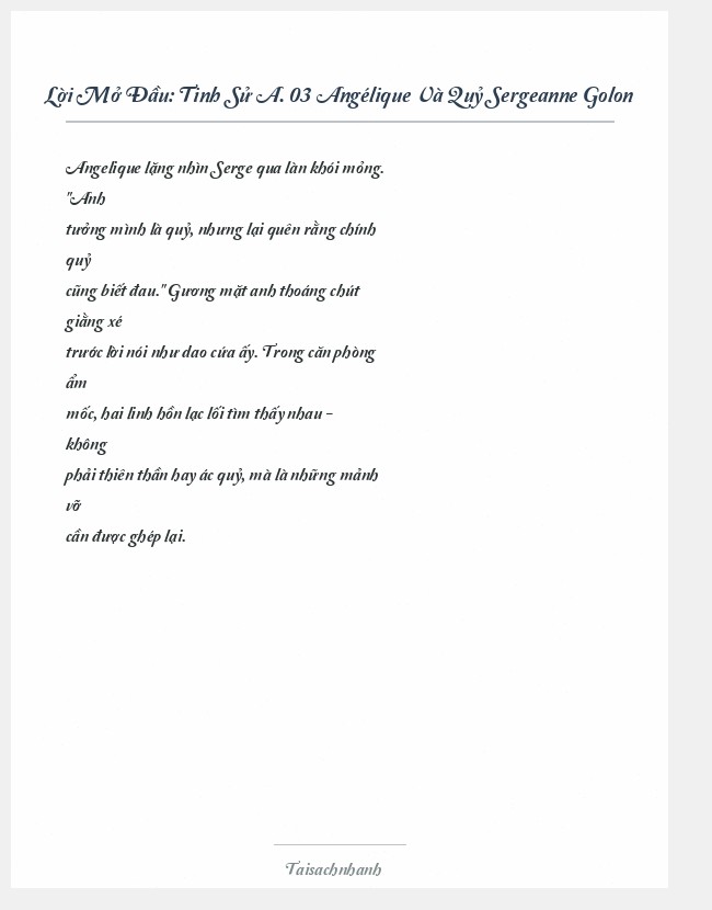 Trích đoạn Tinh Sử A. 03 Angélique Và Quỷ Sergeanne Golon