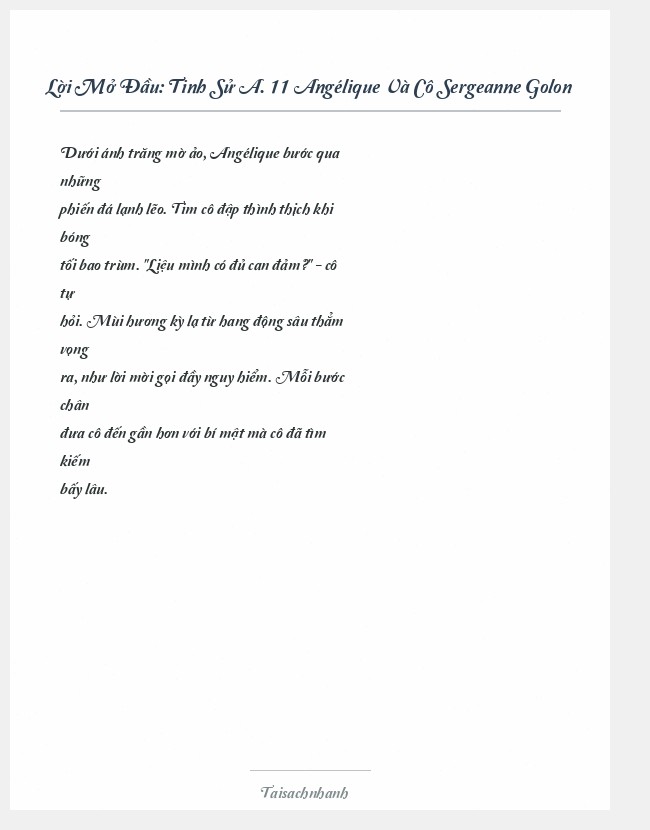 Trích đoạn Tinh Sử A. 11 Angélique Và Cô Sergeanne Golon
