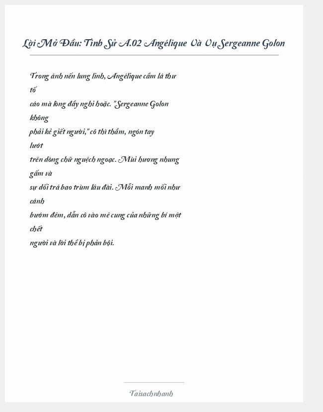 Trích đoạn Tinh Sử A.02 Angélique Và Vụ Sergeanne Golon