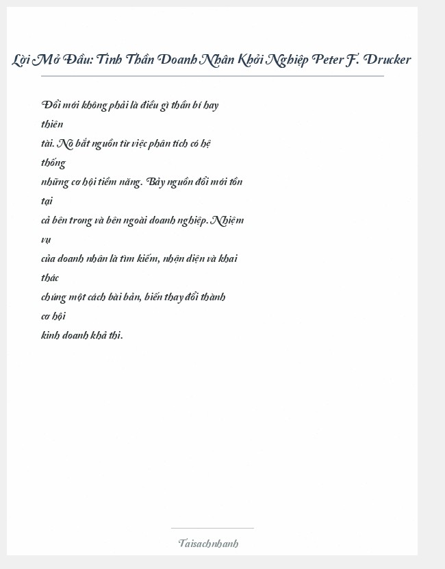 Trích đoạn Tinh Thần Doanh Nhân Khởi Nghiệp Peter F. Drucker
