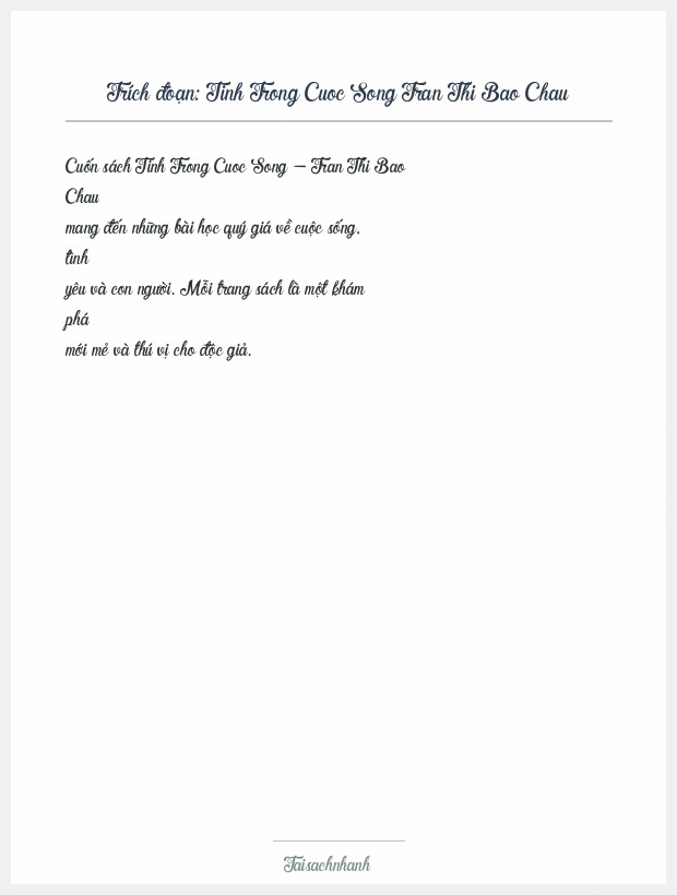 Trích đoạn Tinh Trong Cuoc Song Tran Thi Bao Chau