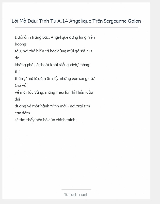Trích đoạn Tinh Tú A.14 Angélique Trên Sergeanne Golon